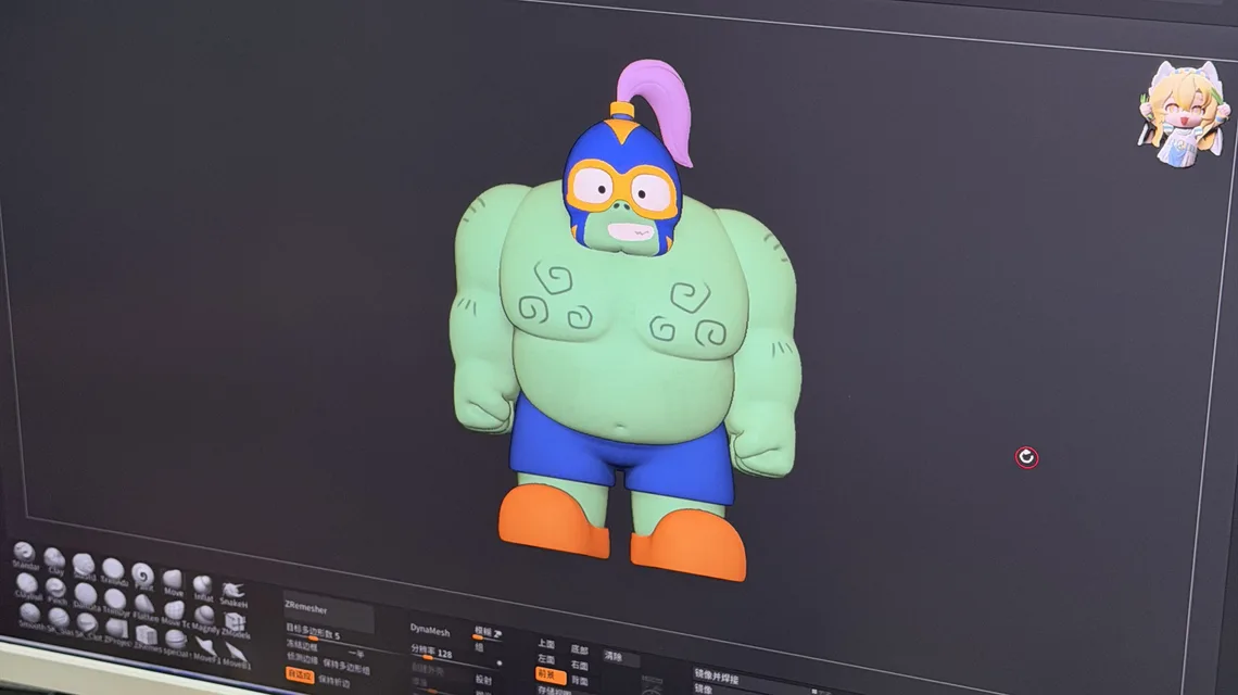 3D model of the character on screen